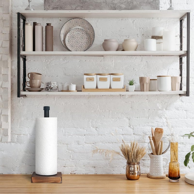 HouseAid Industrial Pipe Paper Towel Holder Stand, Free-Standing Farmhouse Kitchen Towel Holder, Rustic Paper Towel Rack for Countertop, Matte Black - Image 1